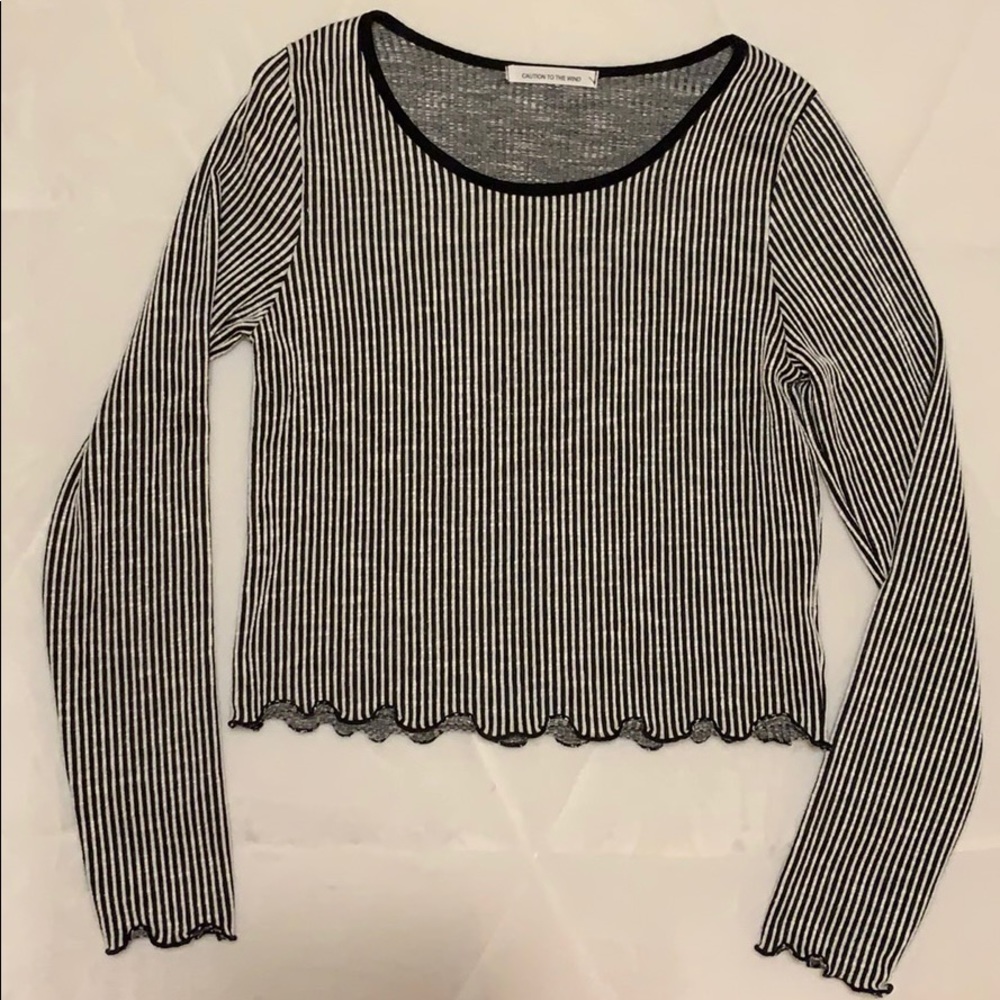 Black and White Pinstriped Long Sleeve Crop Top😎